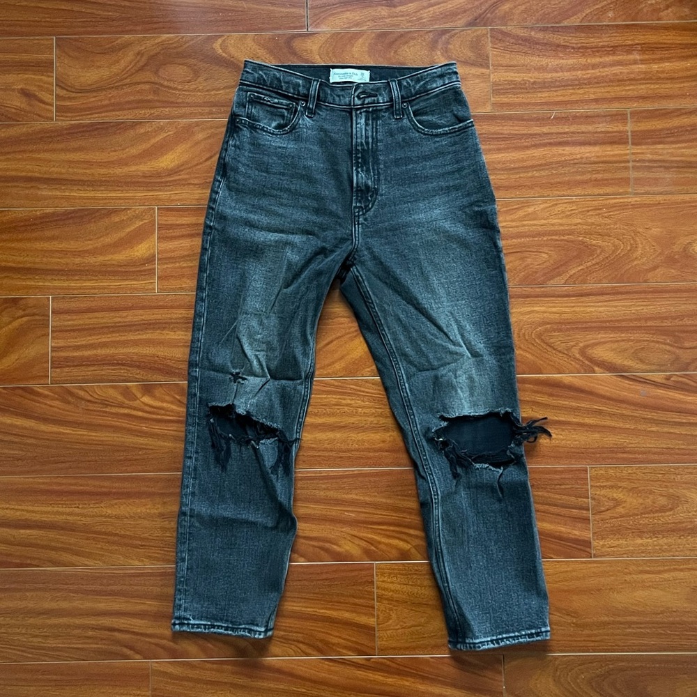 Abercrombie & Fitch Black Denim Distressed Ultra High Rise 26s